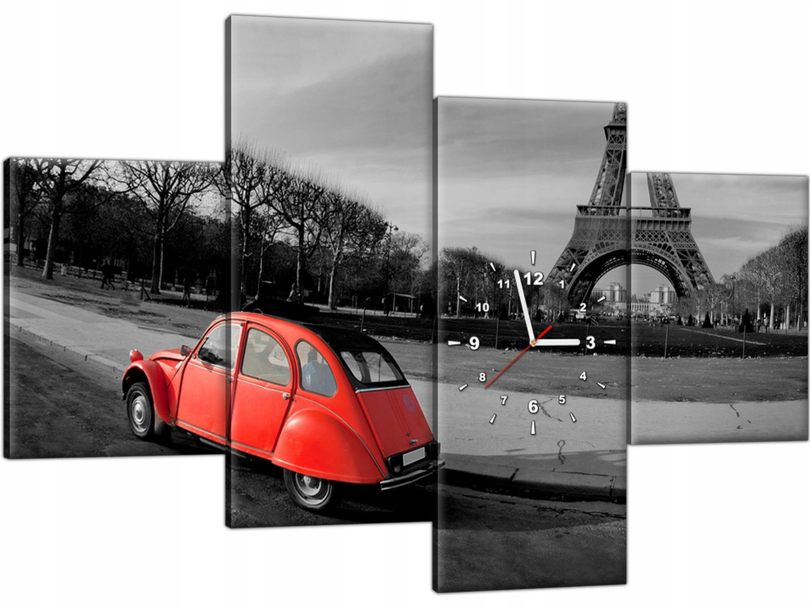 

Zegar ścienny 120x80 Czerwone auto Wieża Eiffla
