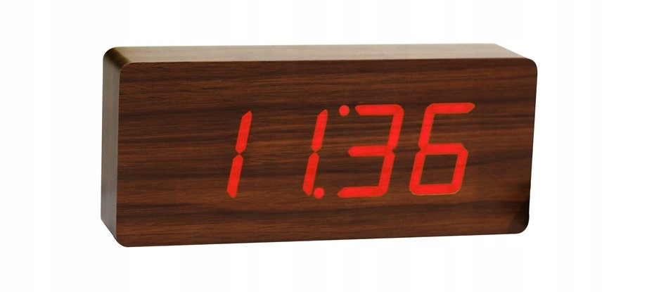 

Zegar stołowy, budzik Slab Teak Red Led