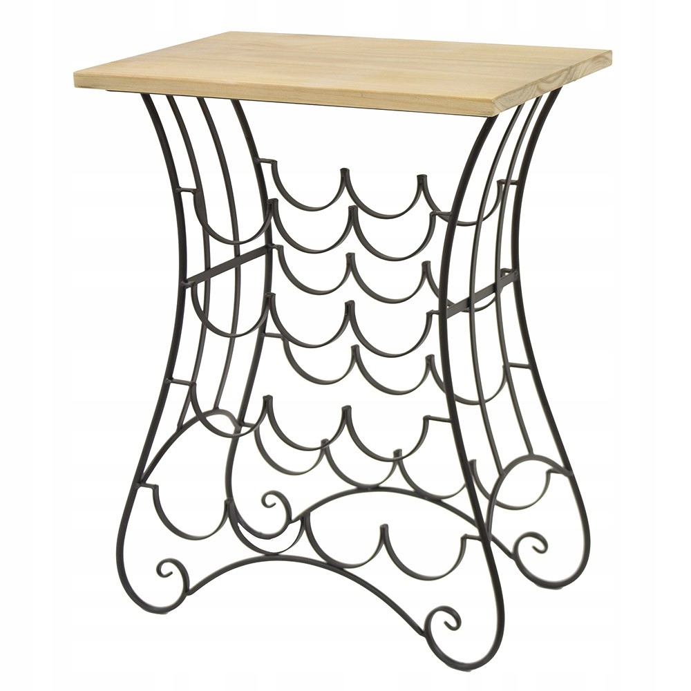 STOJAK NA WINO ZE STOLIKIEM 13 BUTELEK CZARNY BRĄZOWY LOFT STOLIK KAWOWY