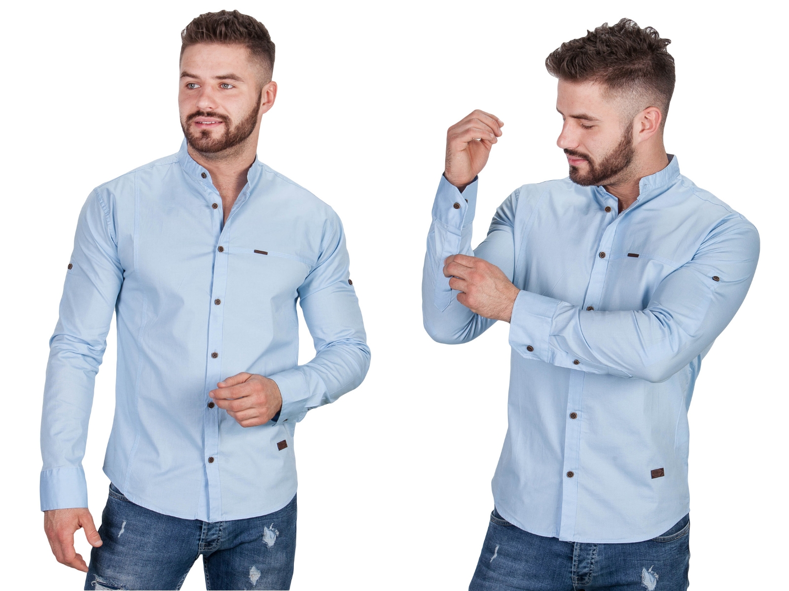 

Koszula błękitna ze stójką 0134 fashionmen2 r. S