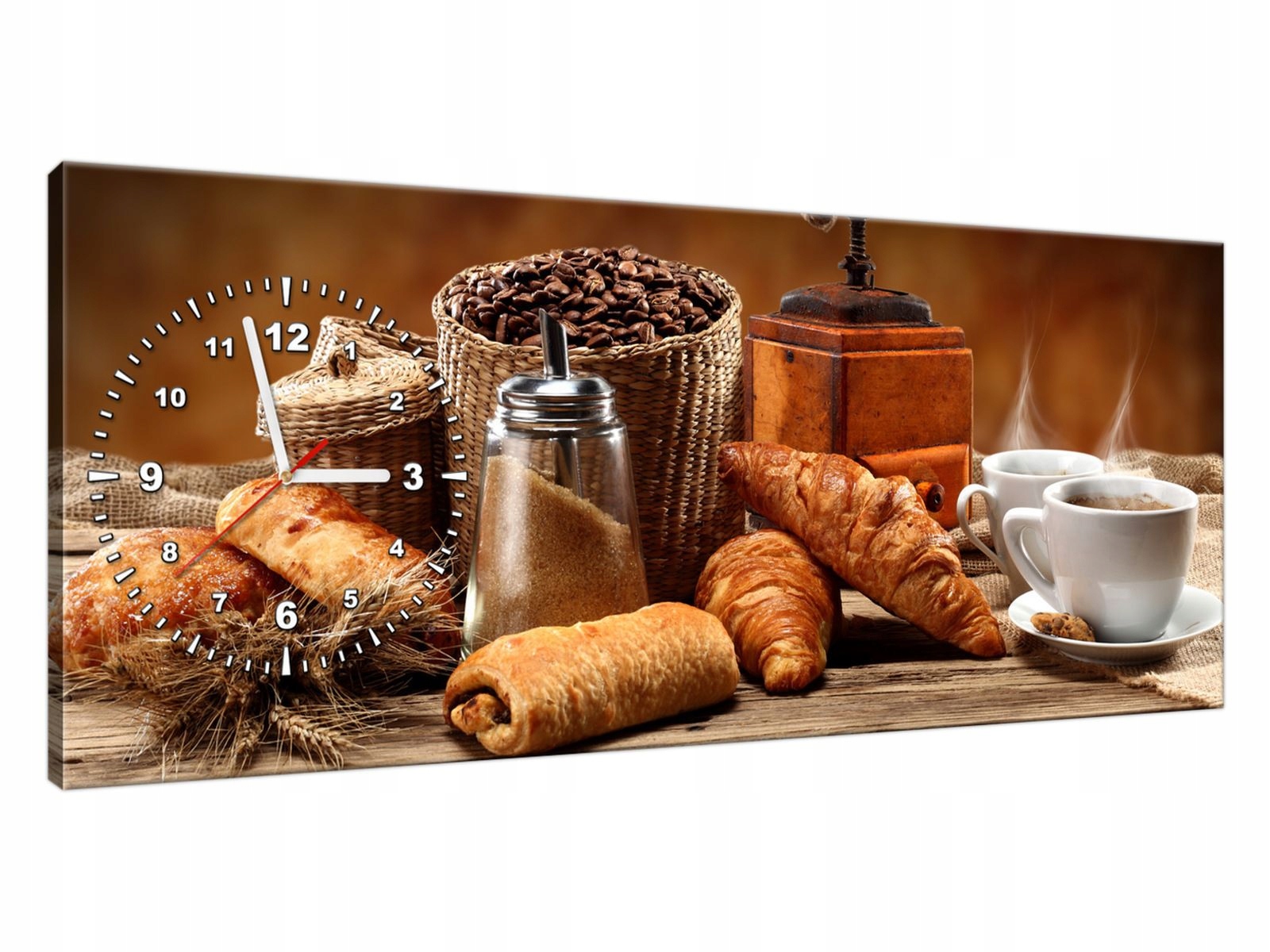 OBRAZ Z ZEGAREM 100x40cm SALON, KUCHNIA Kawa