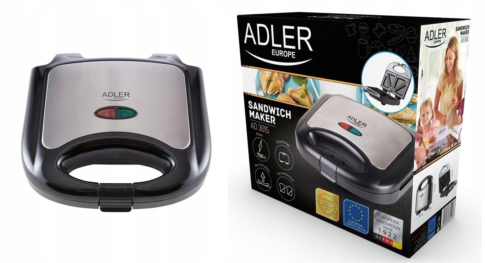 

Toster Opiekacz Kanapek Sandwich Adler Inox 750W