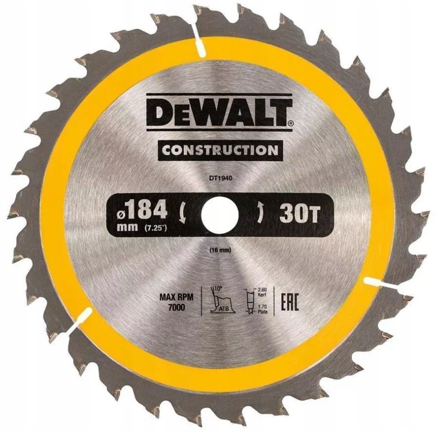 

DeWALT tarcza piła do drewna 184mm 16mm 30z DT1940
