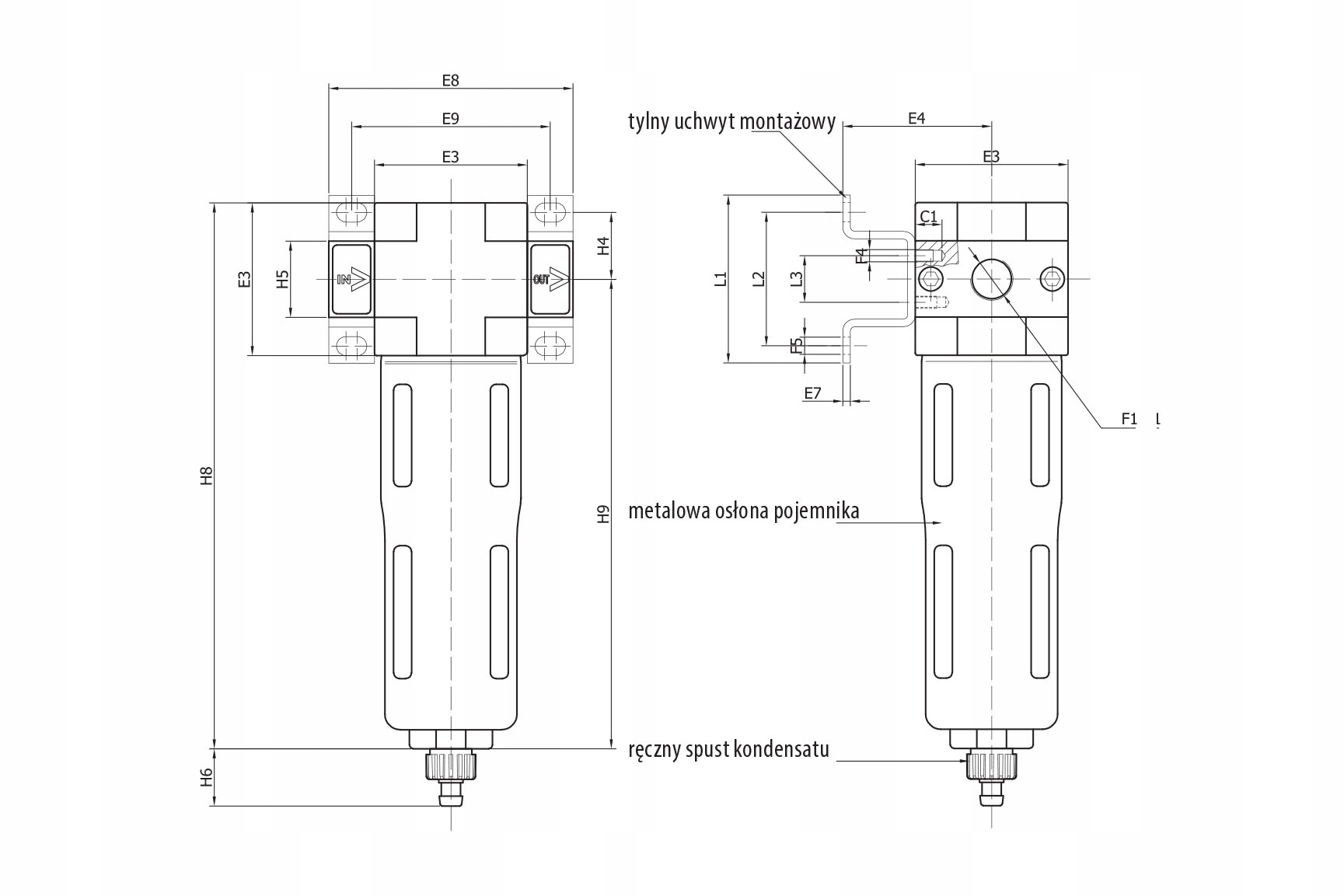 Filtr OF 3/8 MIDI przygotowanie powietrza uchwyty Marka RQS