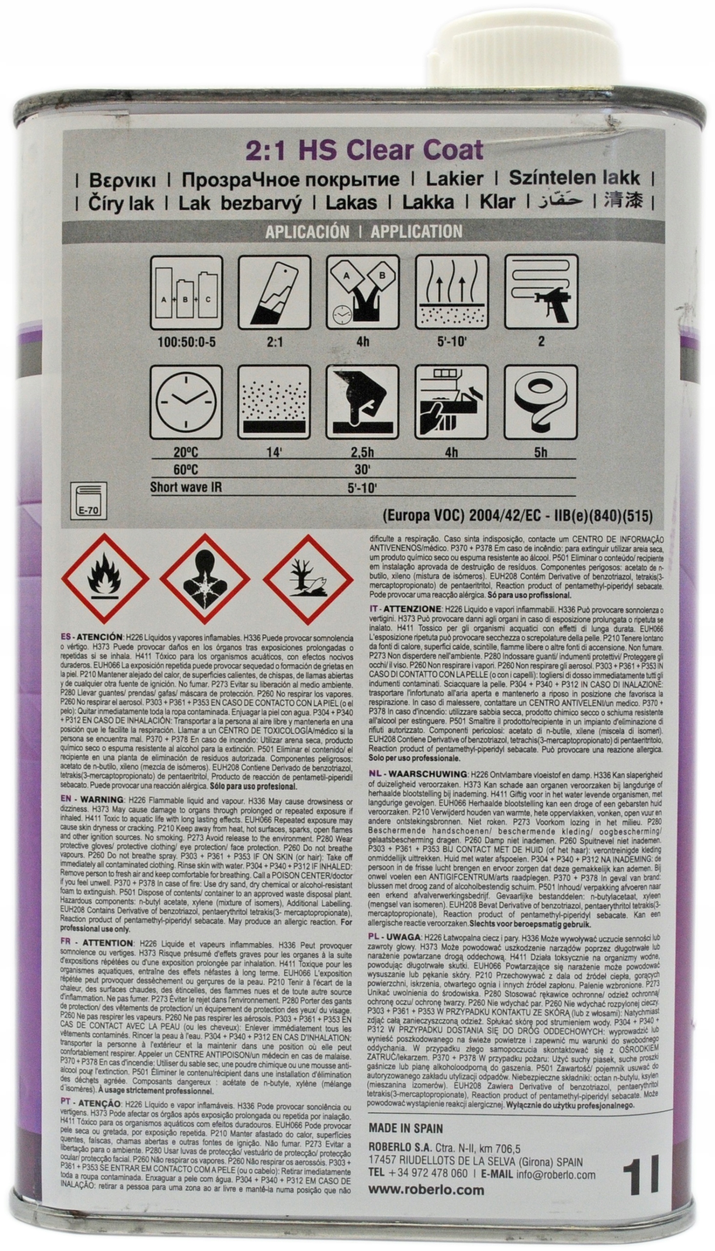 ROBERLO UNIX 450HS LAKIER BEZBARWNY 1 5l Packaging Volume 1500 ml
