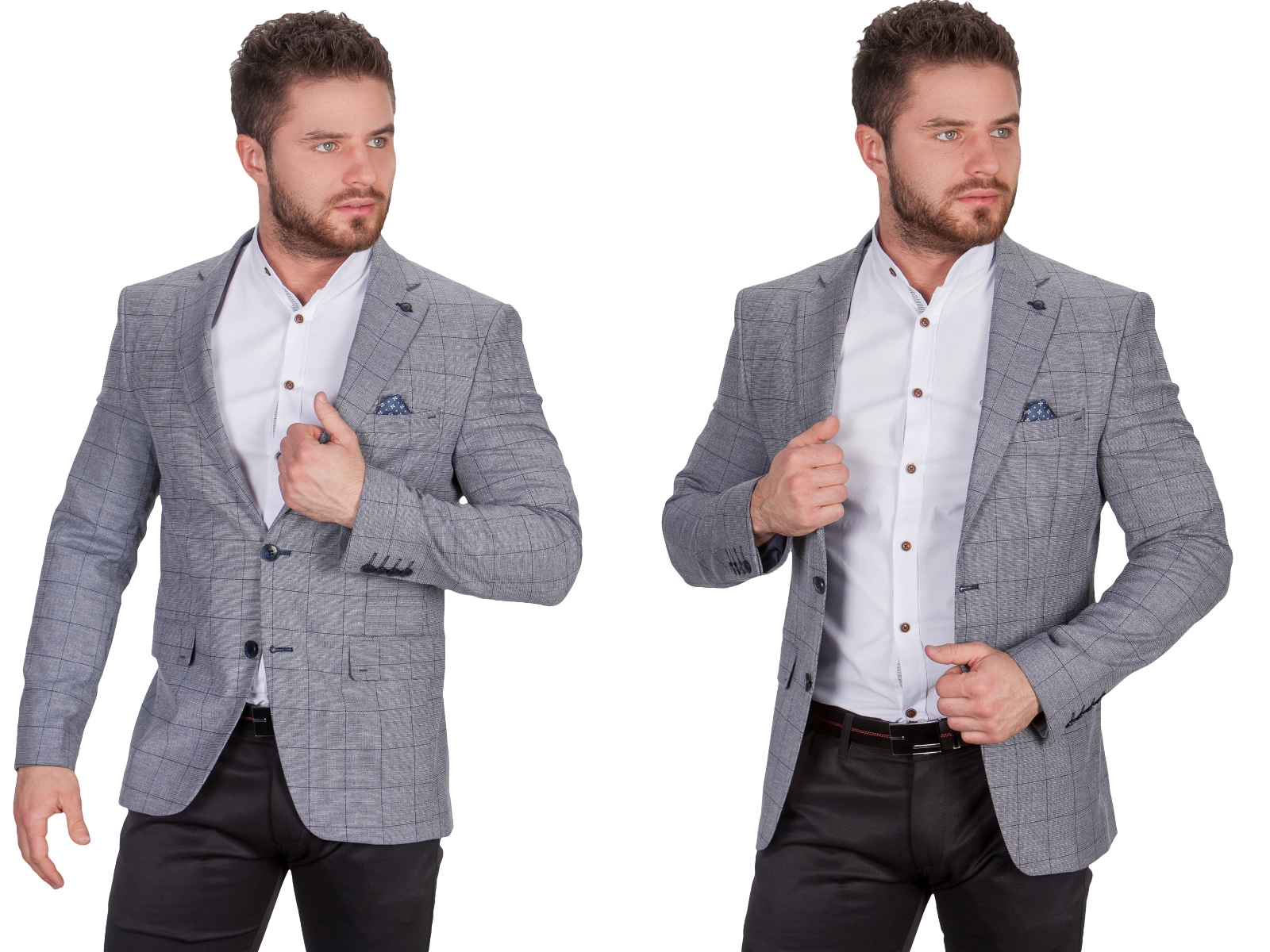 

Marynarka męska szara krata 3631 fashionmen2 r. 48