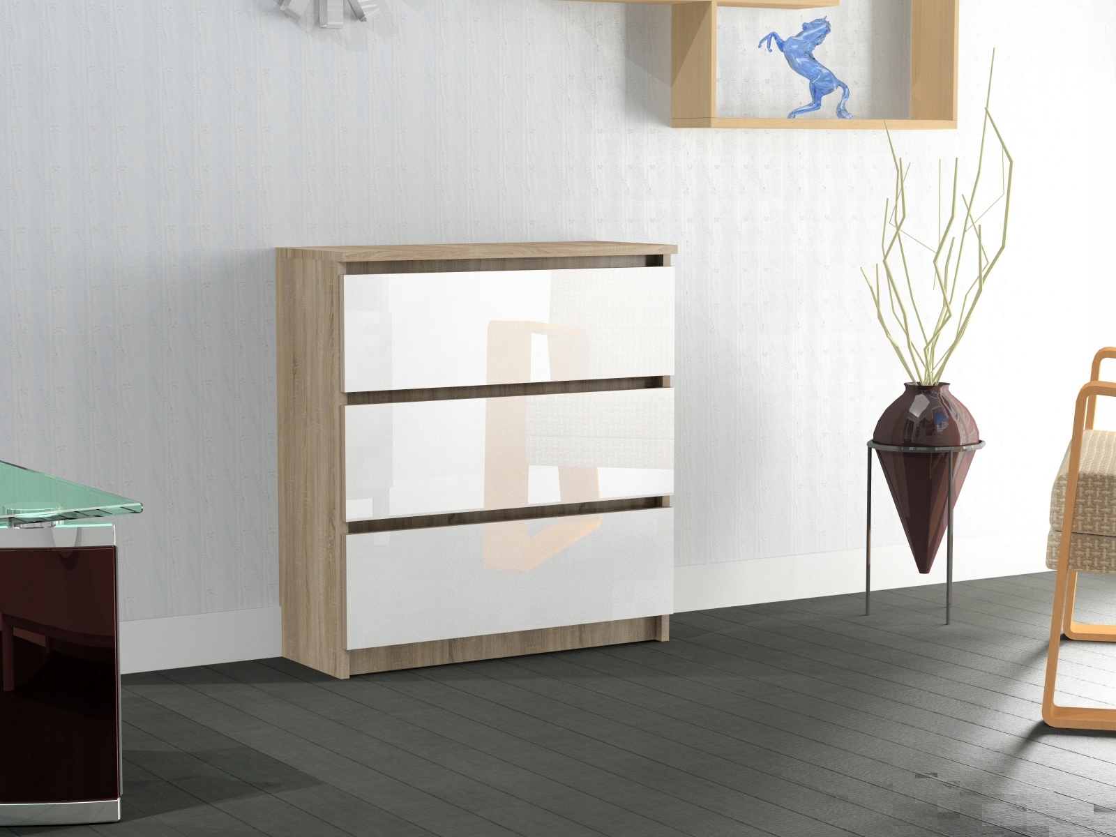 Komoda RICOPOŁYSK 3S SONOMA 80cm 3 szuflady AKRYL Kolor frontów dąb sonoma