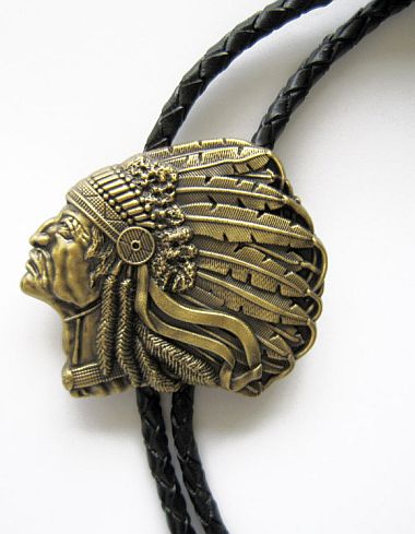 Indián náčelník bolo hnědá country westernová kravata pletenina přírodní kůže