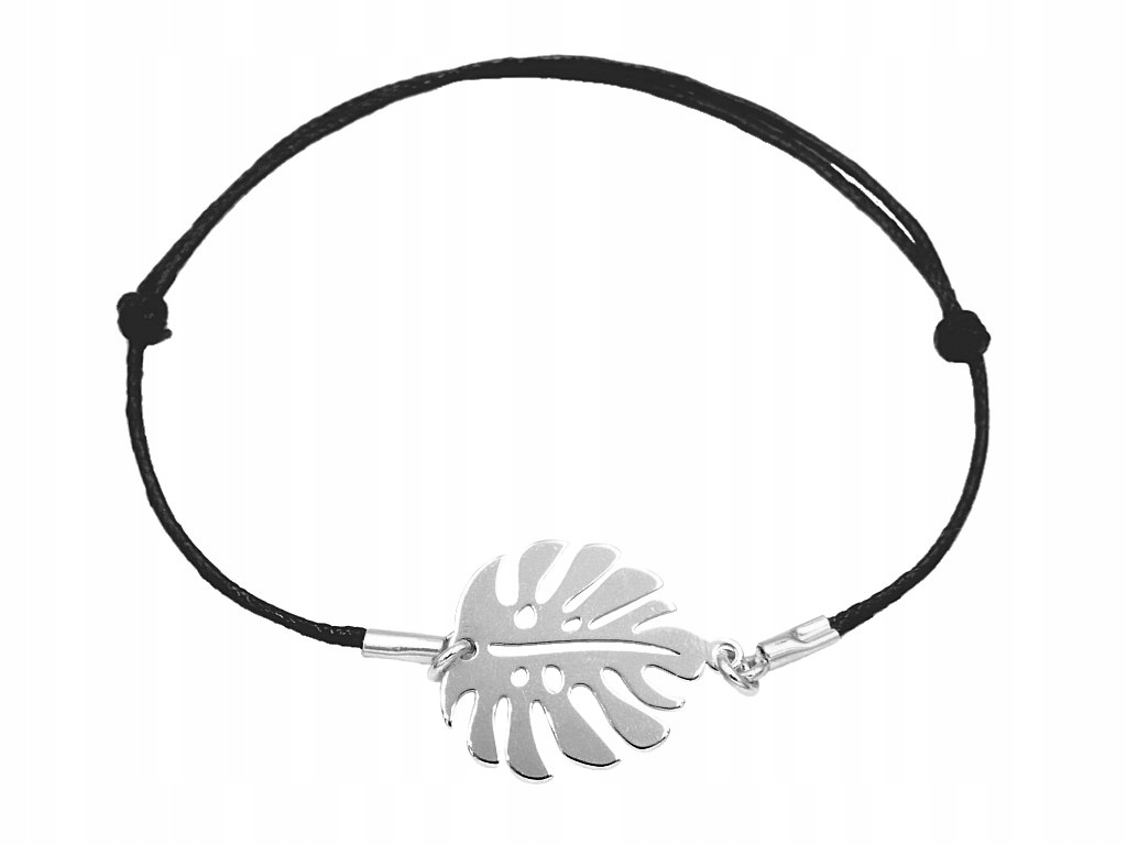 

Srebrna sznurkowa bransoletka liść monstera