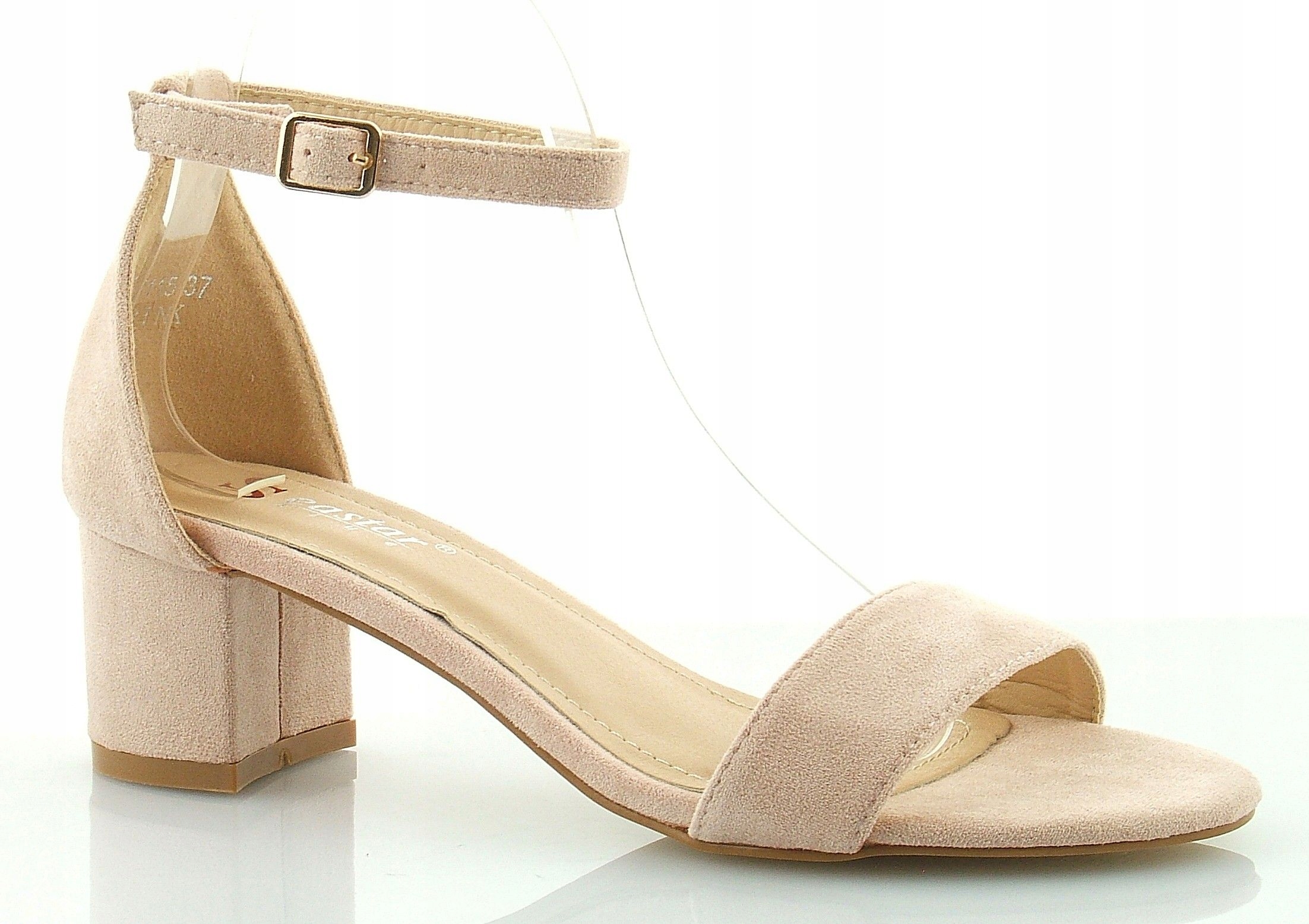 

Sandały Zamszowe Na Słupku 5 CM. Pasek Różowe 38