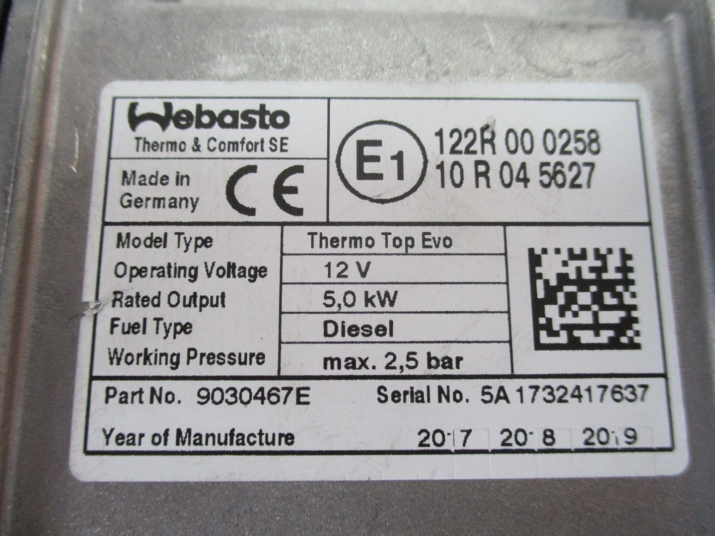 Webasto VW CRAFTER 2N0 2N0819008 17r Producent części Webasto