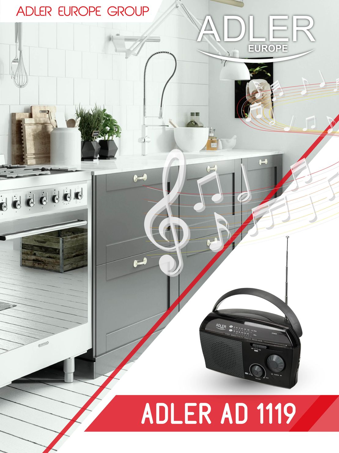 RADIO PRZENOŚNE SIECIOWE BATERIA ADLER 1119 ANTENA Kolor czarny