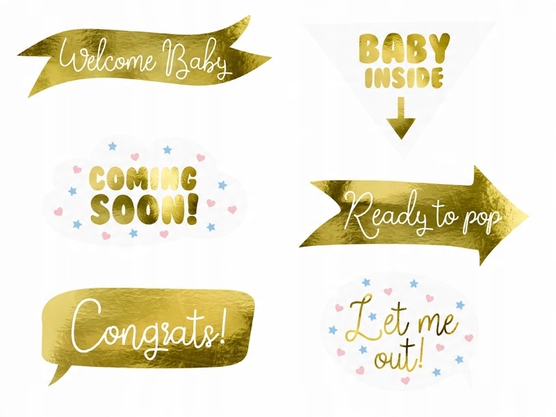 

Gadżety Do Zdjęć Baby Shower Mix Wzorów Złote 6szt