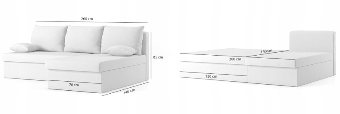 Narożnik DELI funkcja SPANIA łóżko ROGÓWKA sofa Wysokość mebla 75 cm