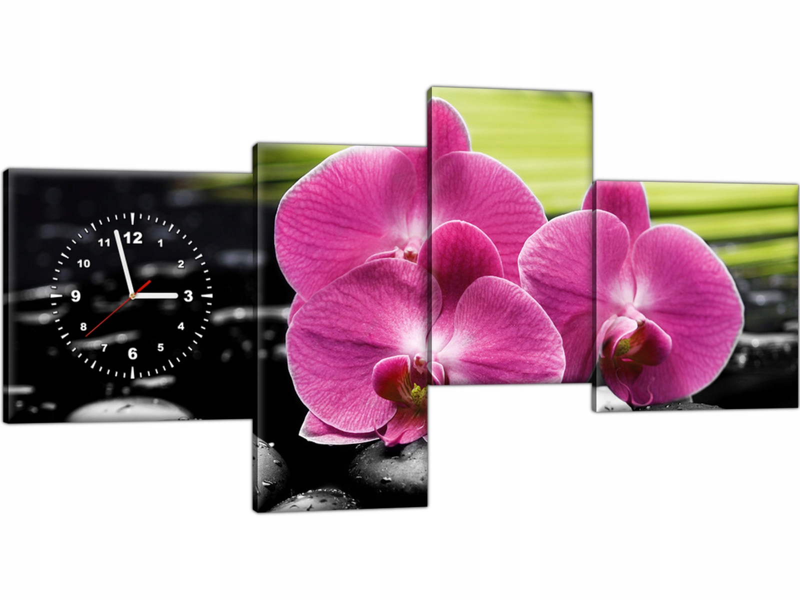 Zegar ścienny 140x70 Różowy storczyk Kamienie SPA