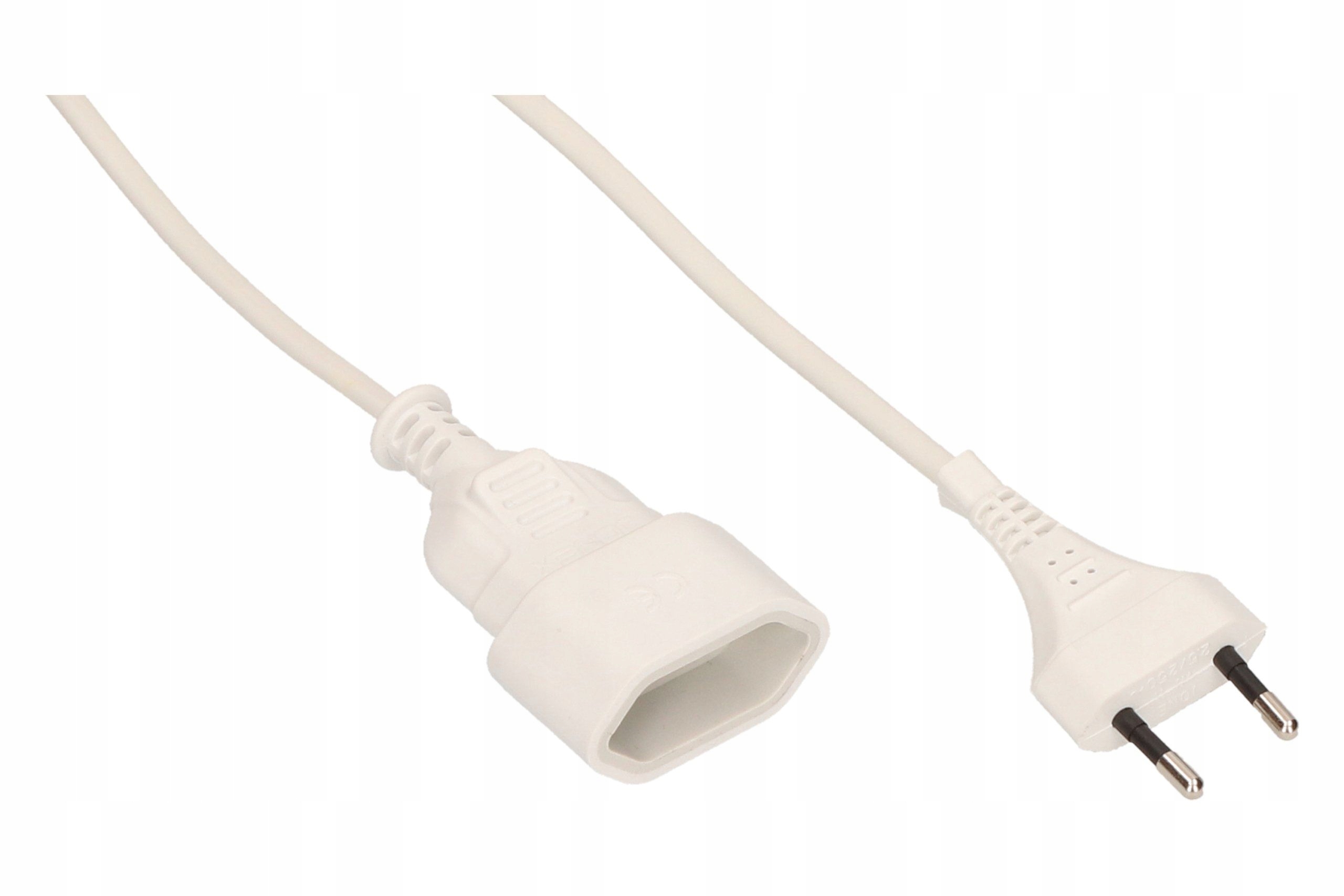 Przedłużacz pojedynczy płaski bez uziemienia 2m biały Materiał izolacji polwinit