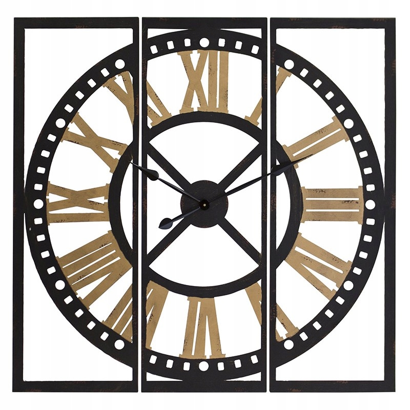 

Zegar Retro Metalowy Czarny Złoty 100cm Ażurowy