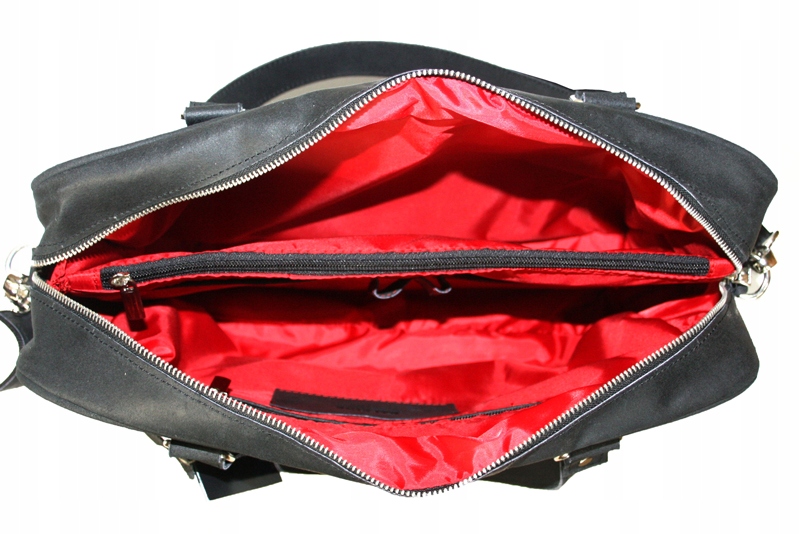 Męska torba na ramię aktówka, czarna skóra nubukowa produkt polski Kolor okuć nie dotyczy