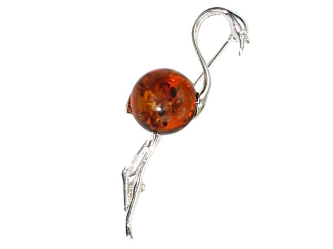 

Broszka Srebrna Z Naturalnym Bursztynem - flaming