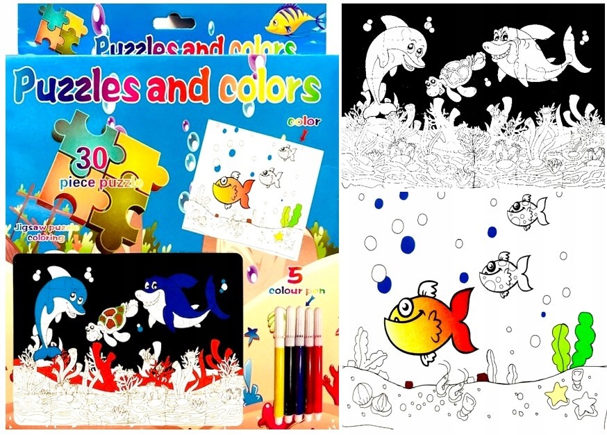 

Puzzle Do Kolorowania 30 El. Rybki Rekin+flamastry