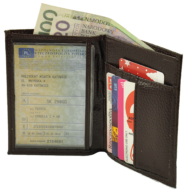 

skórzane Etui Okładki dowód Rejestracyjny+banknoty