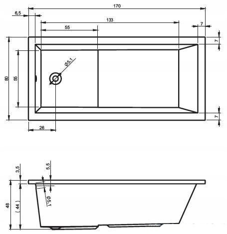 WANNA RIHO LUSSO PLUS 170x80 + NOGI + SYFON BA12 Marka Riho