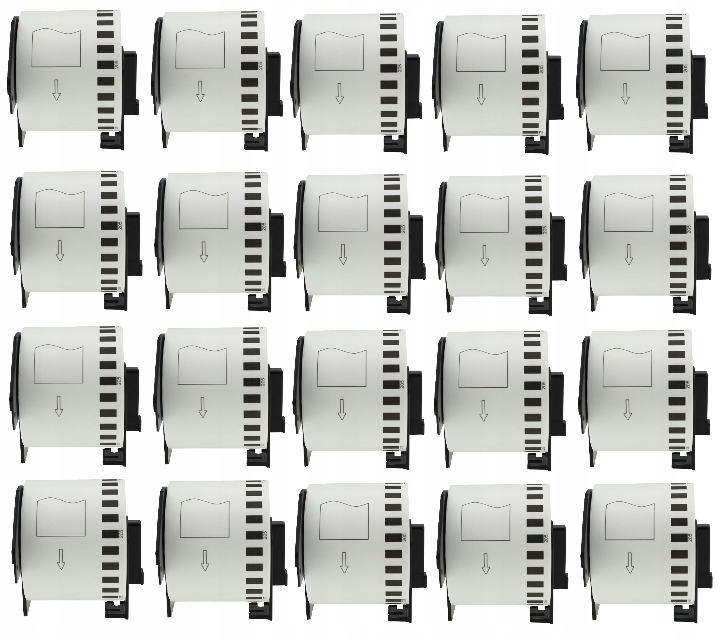 20x Taśma do Brother DK-22205 czarny nadruk na białym tle 62mm x 30,48m