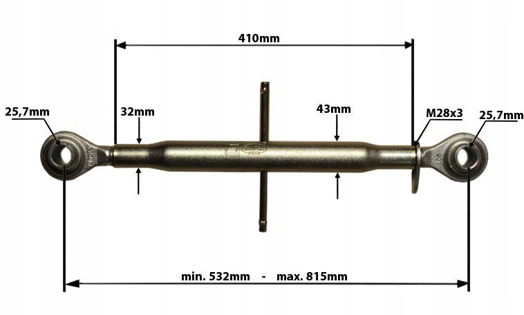 Lacznik gorny centralny 25 7x25 7mm dl 532 815mm