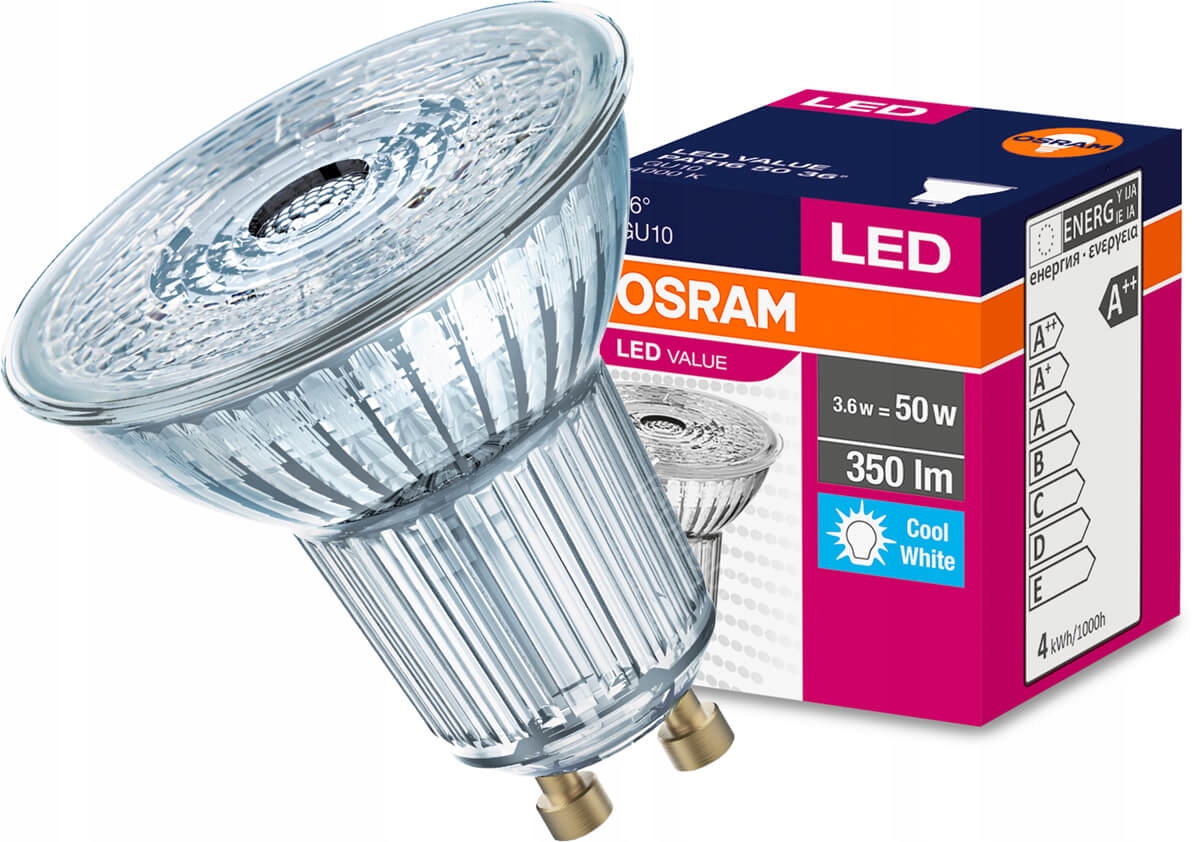 

Żarówka Led Halogen GU10 3,6W 50W 4000K 36D Osram