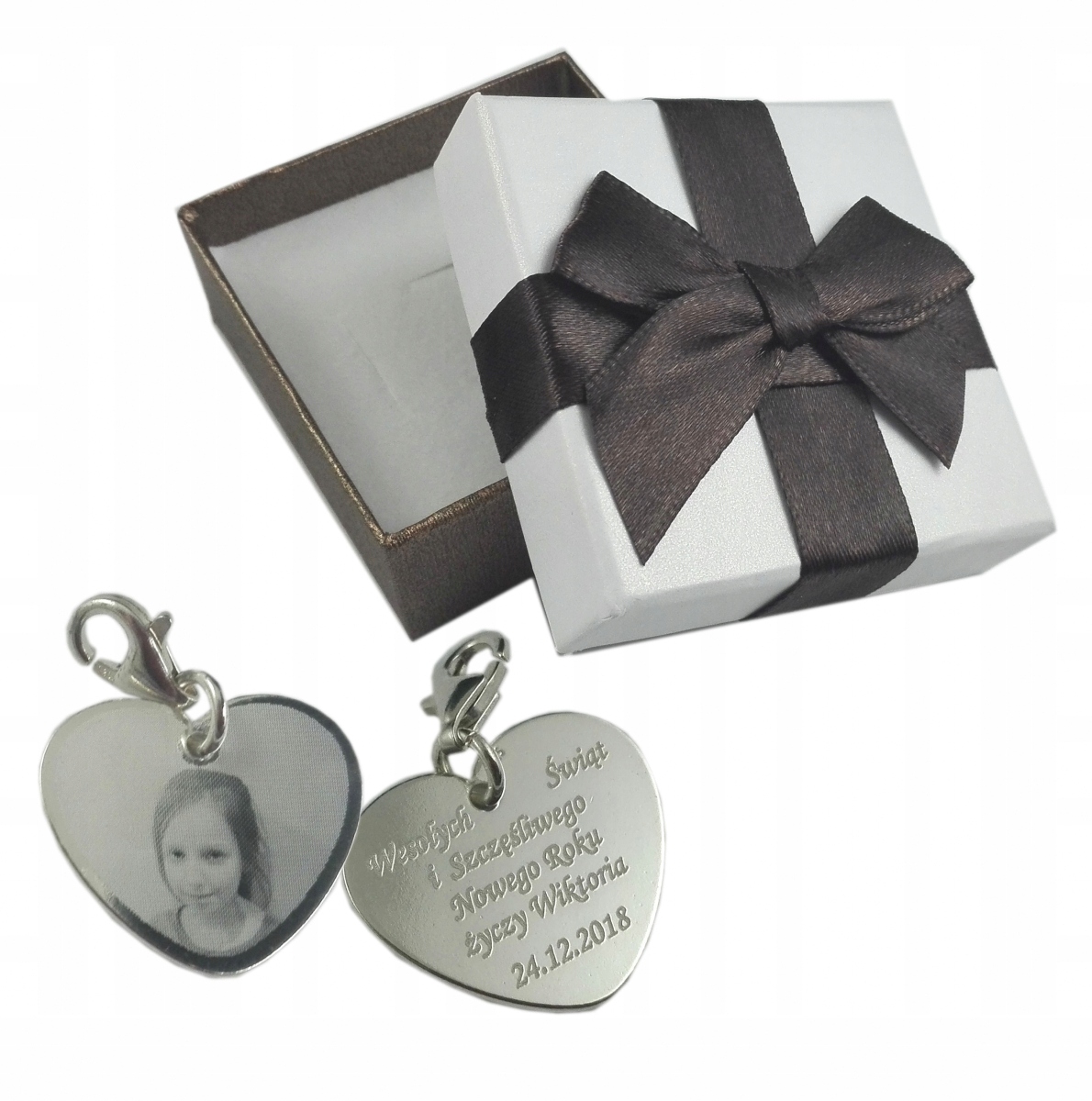 

Zawieszka Charms Serce Grawer Zdjecia djecia +pude