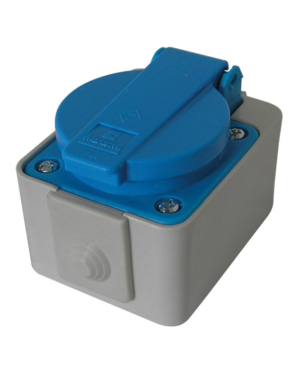 

Gniazdo pojedyncze z puszką 230V niebieskie