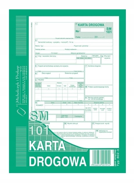 

802-3N Karta Drogowa SM/101 Numerowana Samochód