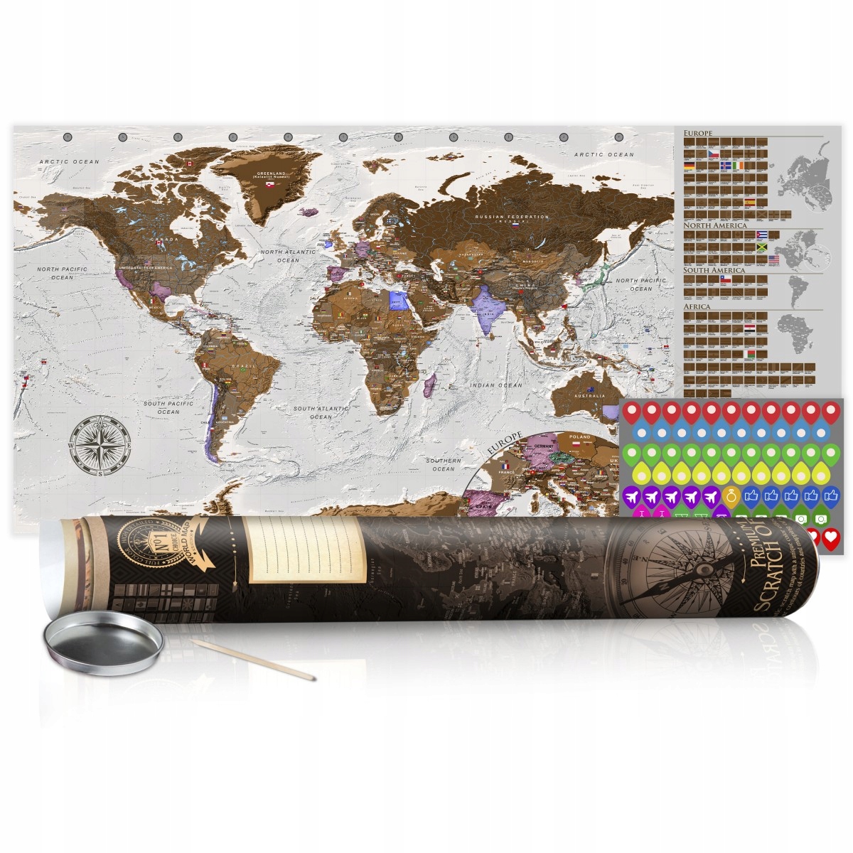 

Mapa zdrapka - Szara mapa - plakat - 100X50