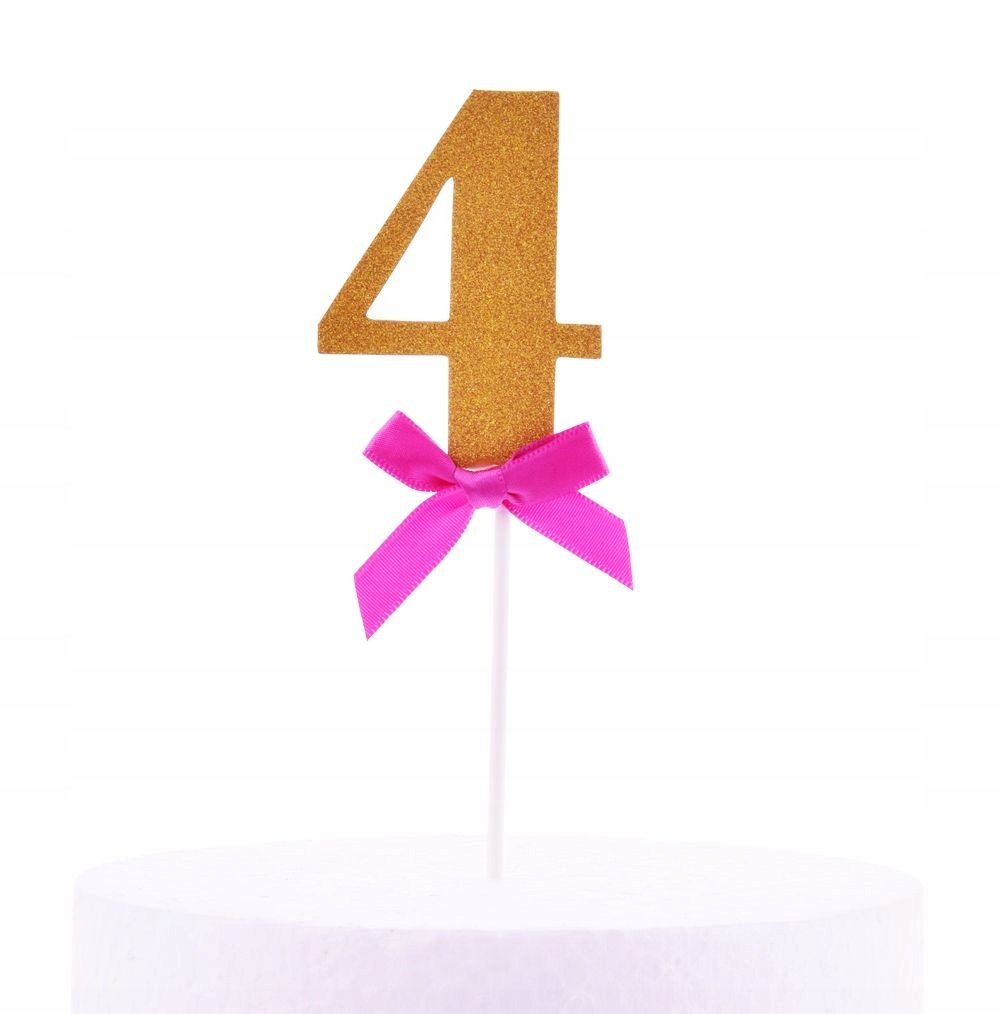 Topper z kokardą cyfra "4" złoty brokat