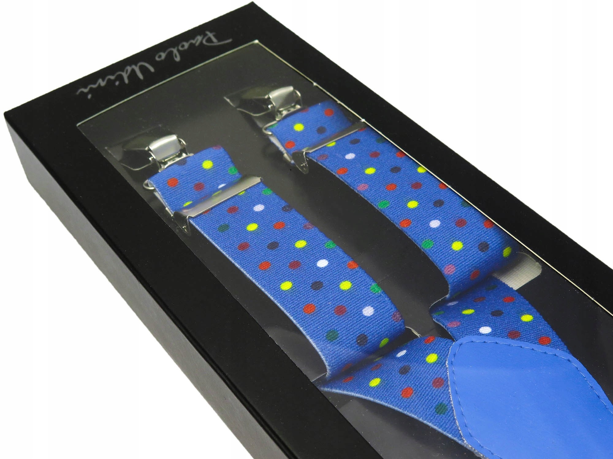 Niebieskie szelki w kolorowe kropki unisex X29 Marka inna