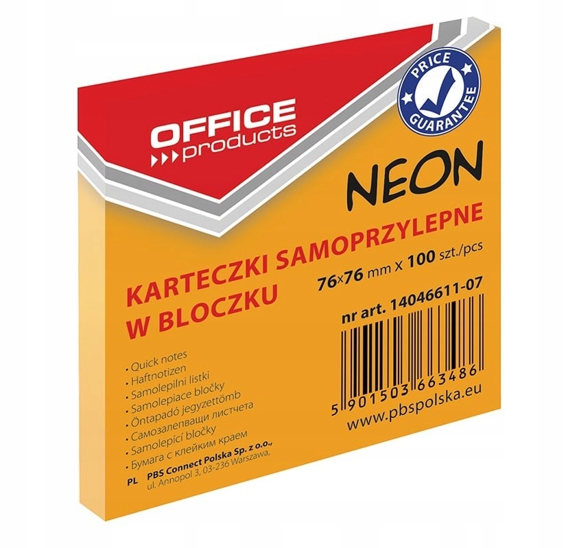 

Karteczki samoprzylepne notes kostka bloczek neon