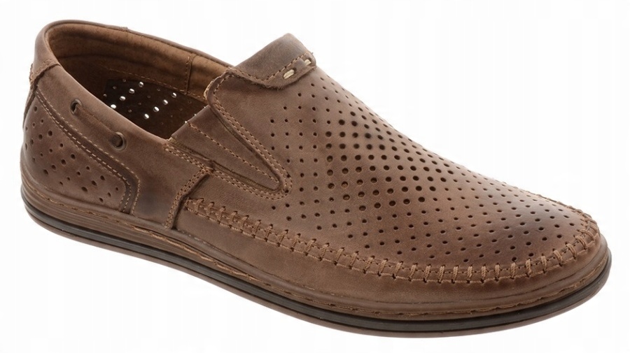 Buty Męskie Skórzane Na Lato Polskie 09 Brąz 38
