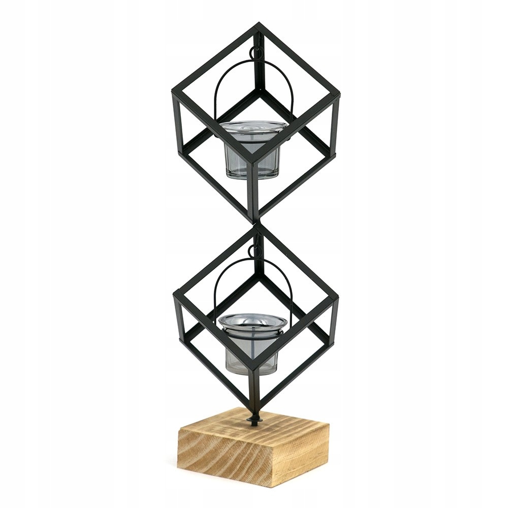

Świecznik Metalowy Czarny 40cm 2 Świece Tea Light