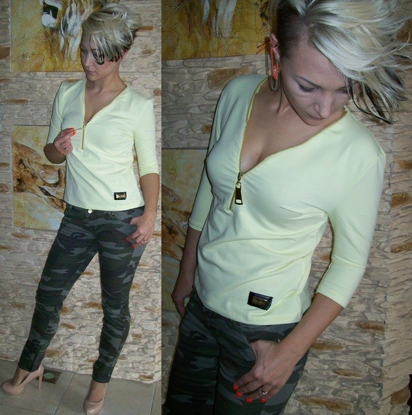 NOWOŚĆ SEXY bluzka złoty zamek ZIP bawełna UNI Fason klasyczny