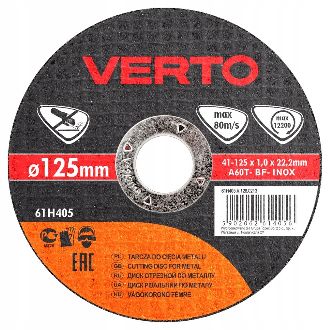 

Tarcza tnąca do metalu 125x1.0x22.2mm,VERTO 61H405