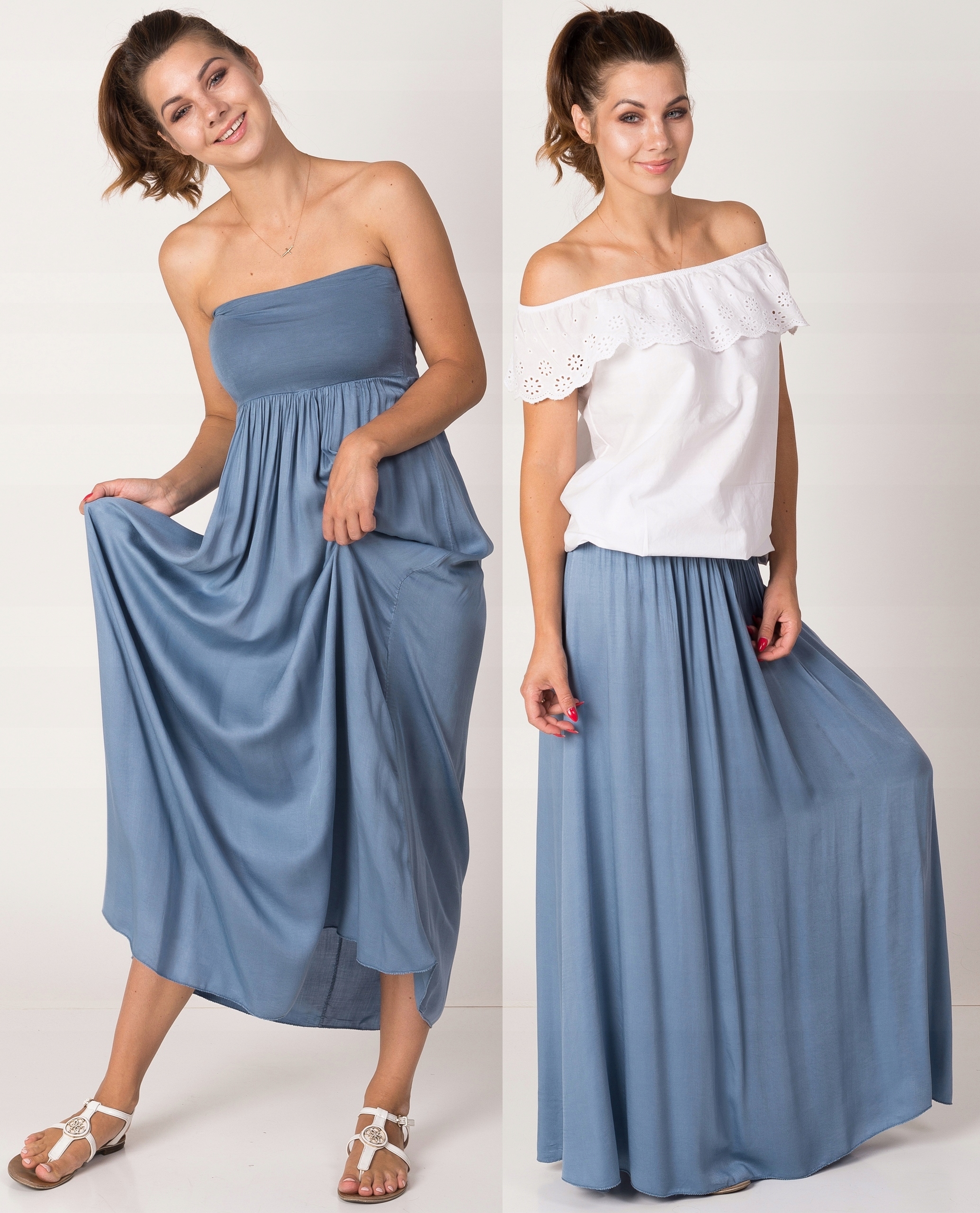 DŁUGA MAXI ZWIEWNA SPÓDNICA - SUKIENKA 2w1 BŁĘKIT Płeć kobieta