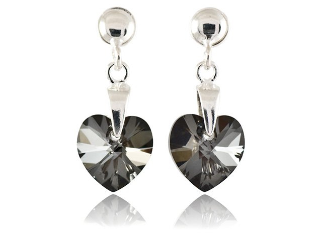 

Kolczyki srebrne Swarovski serce serduszka szare