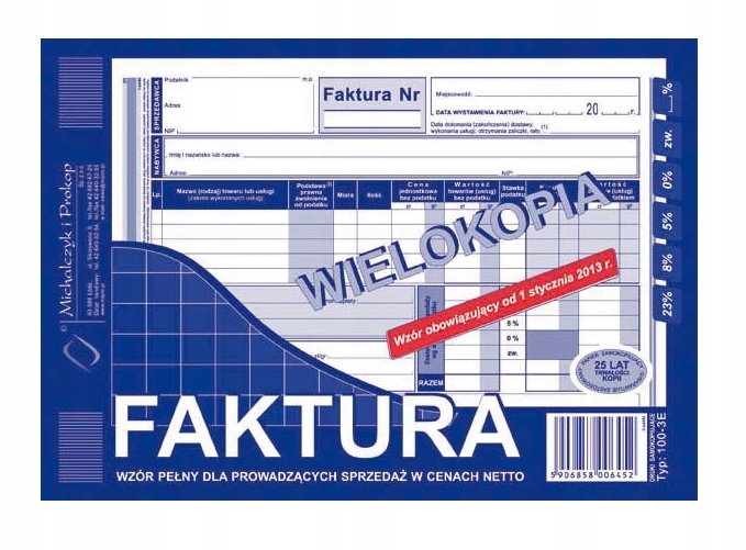 

100-3E Faktura Wzór Pełny Sprzedaż Cenach Netto
