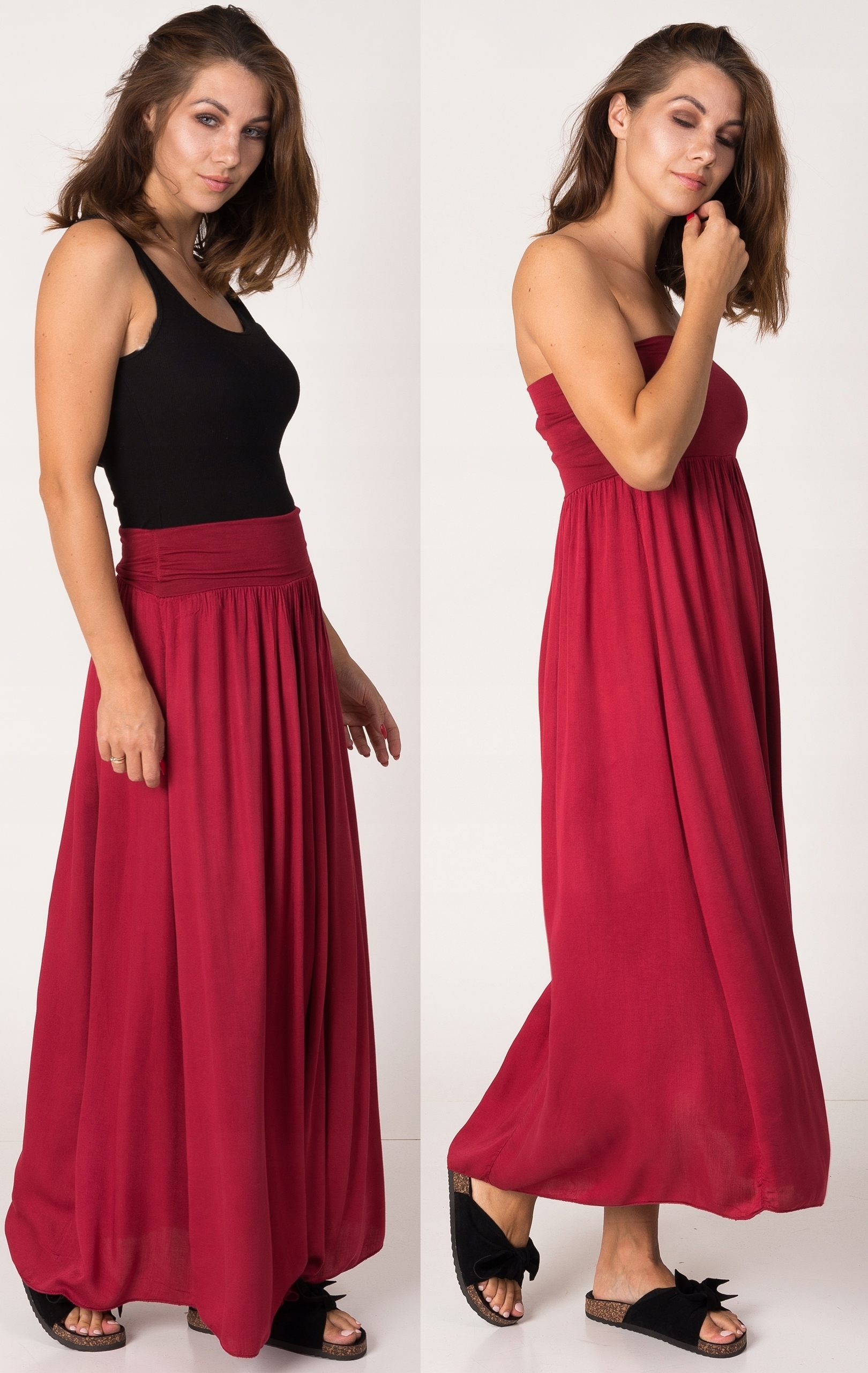 DŁUGA damska zwiewna SPÓDNICA - SUKIENKA 2w1 BORDO Wzór dominujący inny wzór