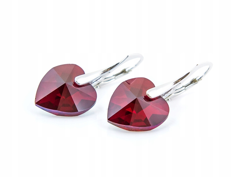 

Srebrne Kolczyki z kr. Swarovski Serca 14 Siam Ab