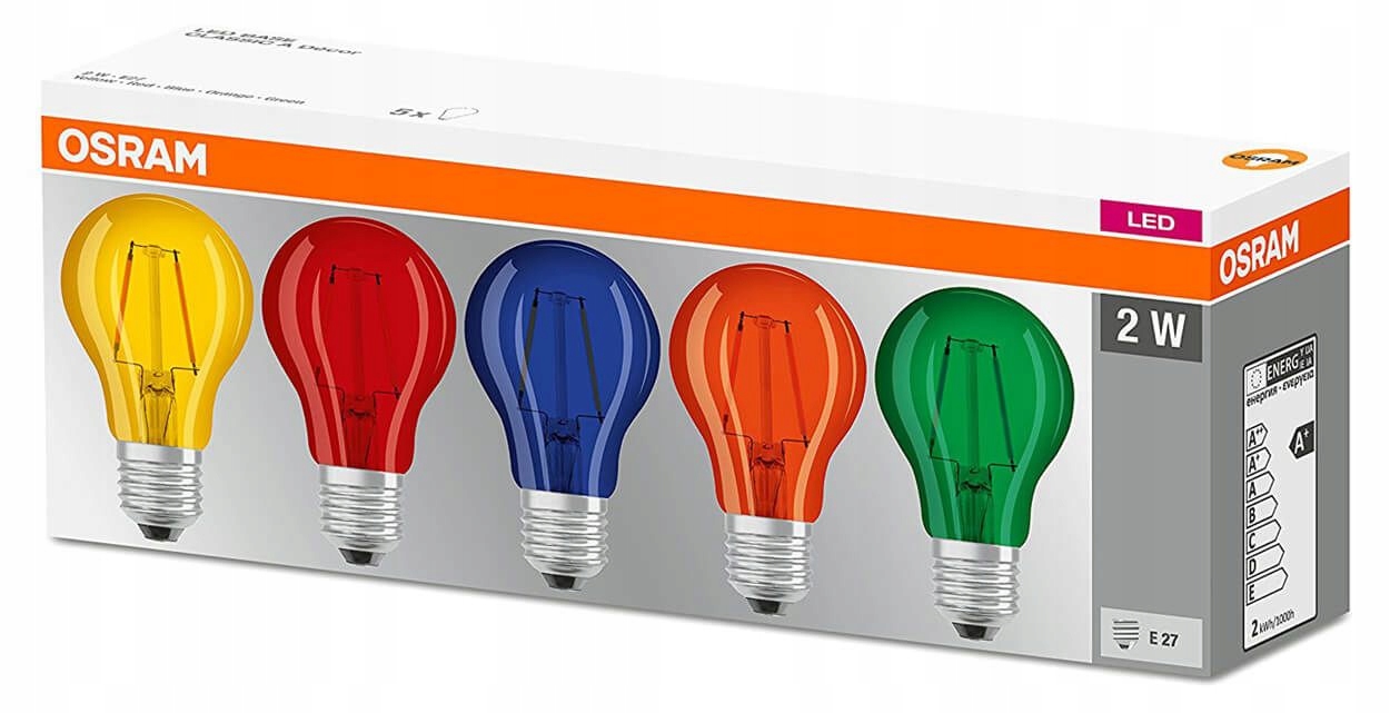 

Żarówka Led Filament E27 2W MIX Kolor 5szt Osram