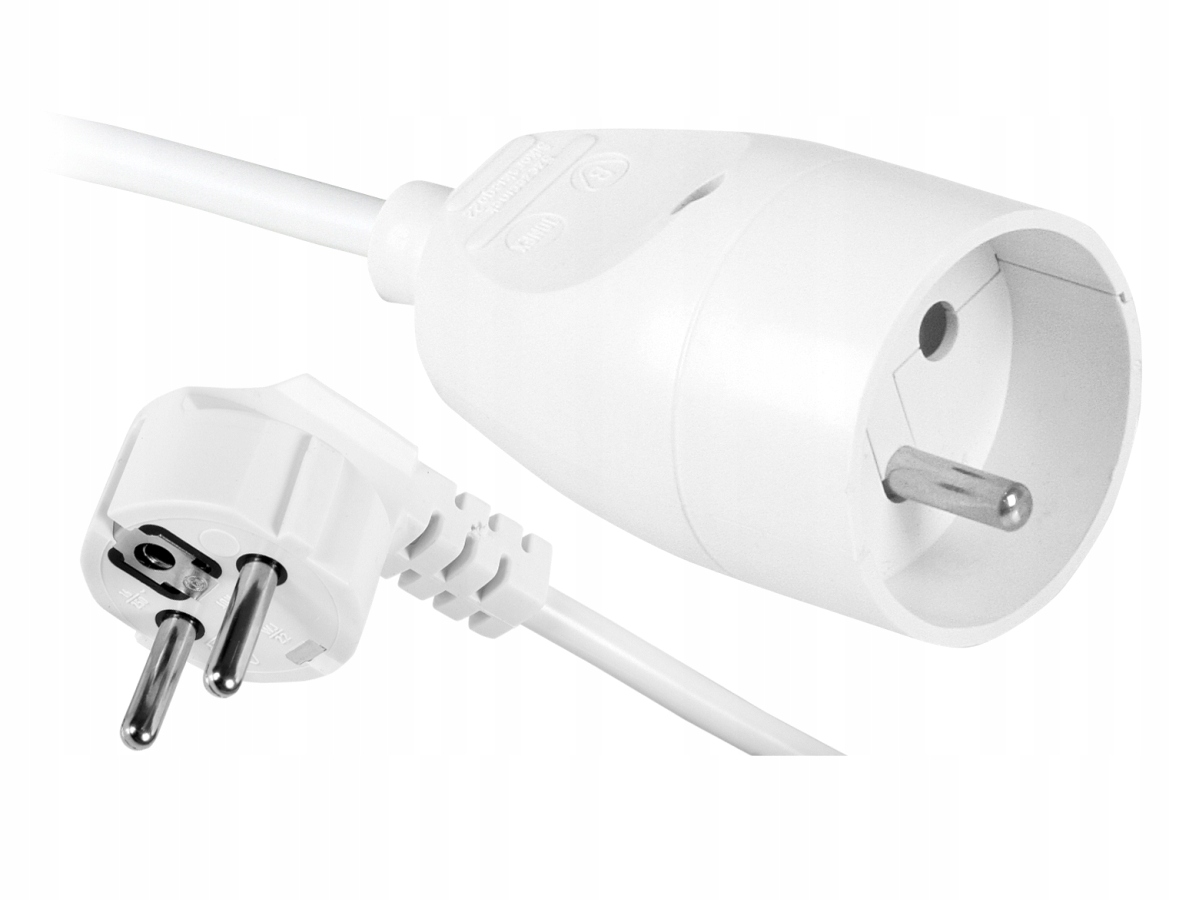 Przedłużacz pojedynczy z uziemieniem 2m biały