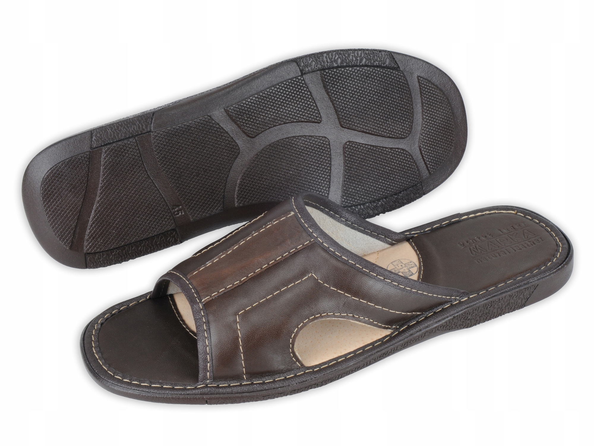 Solidne męskie klapki laczki skórzane OMO nr 40 Rozmiar 40