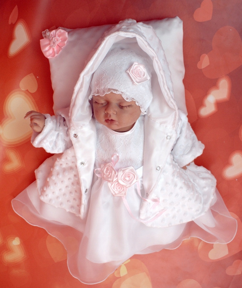 CIEPŁY Płaszczyk MINKY na Polarze do CHRZTU 80/86 Rozmiar 80