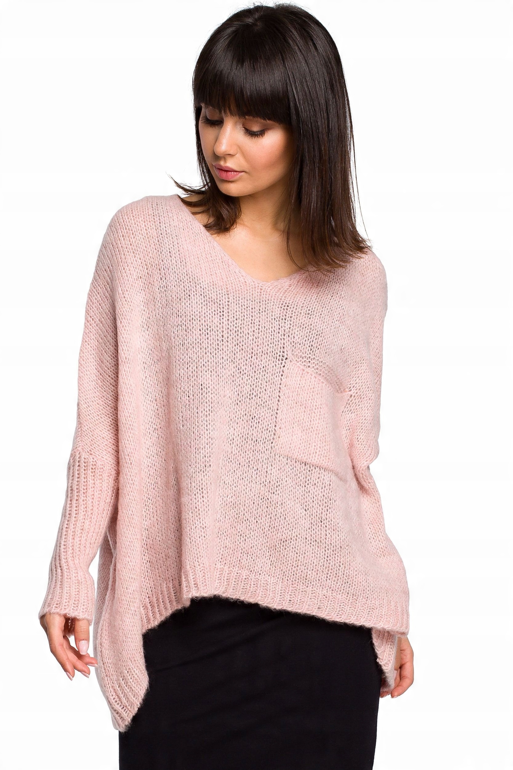 

BK018 Luźny sweter z kieszenią - różowy Uni